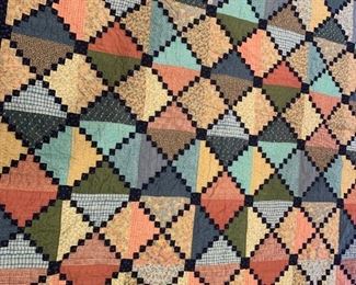 #111	blue diamond  shape pattern hand knot quilt 79x82	 $45.00 
