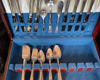 #114	Elegantly yours by "Rogers Brothers" - 8 place setting missing one spoon w/box 	 $75.00 
