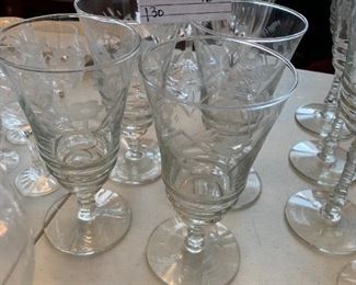 #130	Vtg. 1040's Etched Flower Water Glasses 6.5" Tall	 $16.00 

