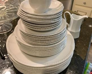 #138	Johnson Brothers White "Old English" Set of 8 Dinner Plates, 8 Salad Plates, 7 Bread Plates, 8 Saucer Plates & 1 teacup	 $75.00 
