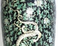 Porcelain Asian Dragon Table Lamp on Wood Stand
