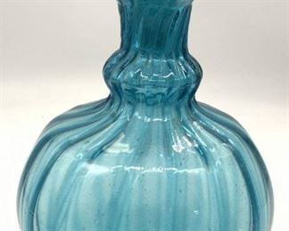 Hand Blown Teal Toned Glass Decanter
