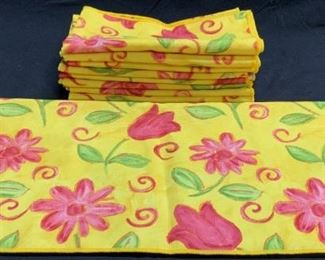 Set 9 Yellow Floral Cloth Napkins
