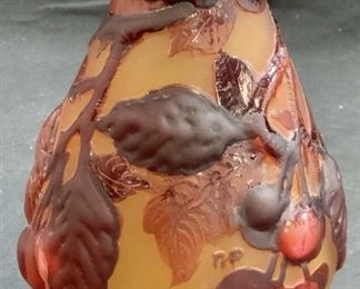 GALLE Cameo Glass Cherry Vase, Reproduction
