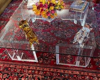 gorgeous lucite and glass coffee table