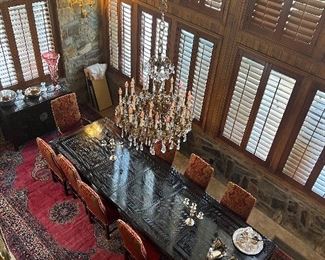 gorgeous dining set by John Widdicomb & Gorgeous dining chandelier bronze & crystal is for sale 