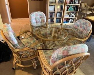 Rattan Swivel Caster Chair and Table 5 Piece Dining Set