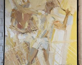 Italo Botti aka George Barrel: 
Original Signed Tennis Oil Painting
Italo Botti (American Artist)
b. 1923-2003 
