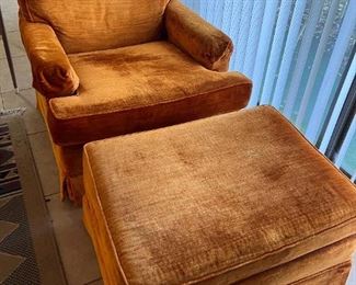 Vintage 1960's Burnt Orange Velvet Flexsteel Lounge Chair & Ottoman