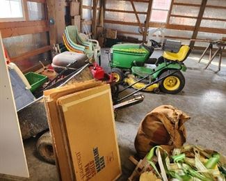 JOHN DEERE 235, POULAN 450, HAND TOOLS, AGRI FAB UTILITY CART, SPREADER, WERNER LADDER, BACKYARD GRILL, TROYBUILT TILLER, 