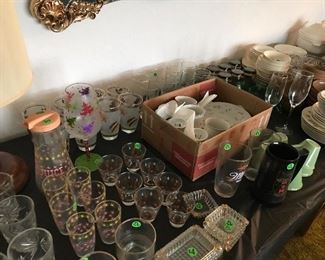 SHEFFIELD CHINA RAMBLING ROSE,  VINTAGE MCD DOMINION ATOMIC STARBURST TUMBLERS,VINATGE STARBURST  JUICE GLASSES, CELEBRITY CHINA WELLINGTON