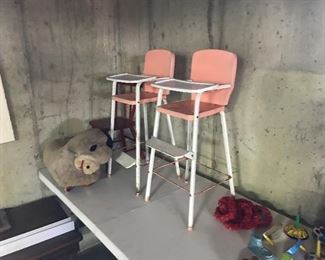 VINTAGE  PINK METAL WOVERINE HIGH CHAIRS