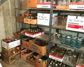 FARM FRESH JUGS, BALL WIDE MOUTH, BAL GALLON, BALL QUART/ PINT WIDE MOUTHAND SMALL, KERR WIDE MOUTH PINT, 1/2 GALL WIDE AND SMALL BALL, LIPTON TEA, SANKA, TANG, PRESTO GALLONS, LONGLIFE QUARTS, TALL BALL JARS, MARZETTIS, GALLON VINEGAR JARS, COFFEE JARS ALL SIZES, HERRING JARS, BABAY FOOR GLASS JARS ALL SIZES, BLUE JARS ZINC LIDS,  CANNING JARS GALORE