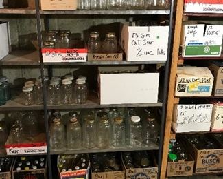 FARM FRESH JUGS, BALL WIDE MOUTH, BAL GALLON, BALL QUART/ PINT WIDE MOUTHAND SMALL, KERR WIDE MOUTH PINT, 1/2 GALL WIDE AND SMALL BALL, LIPTON TEA, SANKA, TANG, PRESTO GALLONS, LONGLIFE QUARTS, TALL BALL JARS, MARZETTIS, GALLON VINEGAR JARS, COFFEE JARS ALL SIZES, HERRING JARS, BABAY FOOR GLASS JARS ALL SIZES, BLUE JARS ZINC LIDS,  CANNING JARS GALORE