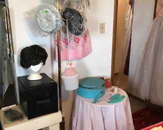 HATS, COAT TREE, RETRO HAIR DRYER, TABLE