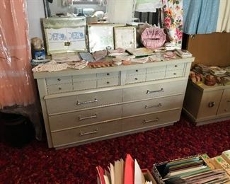 RAYMOND LOEWY DANISH MODERN  FOR MENGEL FURNITURE.  LOUISVILLE KENTUCKY, FULL SIZE BED  HIGHBOY DRESSER CHEST, CEDAR CHEST, DRESSER AND MIRROR