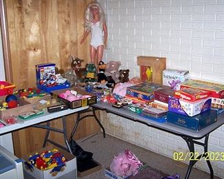 Toys including large Barbie, Legos, board games, etc...