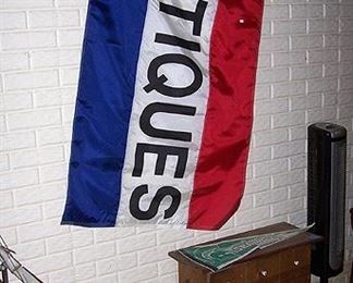 Antiques flag, rocking horse, lift top storage cabinet, Bionaire rotating tower fan