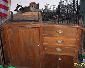 Old cabinet, metal baskets