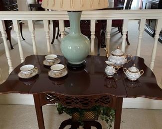 Chinese Chippendal Mahogany Drop Leaf Table by Baker Furniture