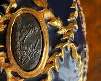 Blue & Gold Painted large Egg Dish 