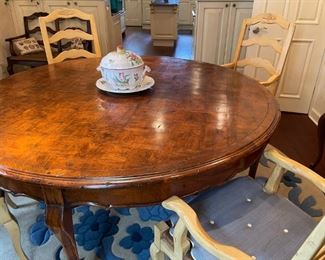Pecan Dining Table and 4 Wicker Chairs