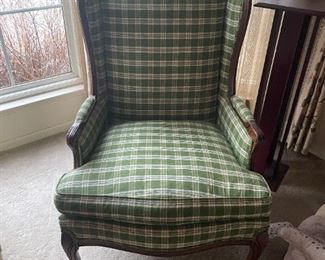 . . . green plaid wing chair