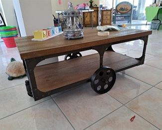 coffee table made to look like factory cart