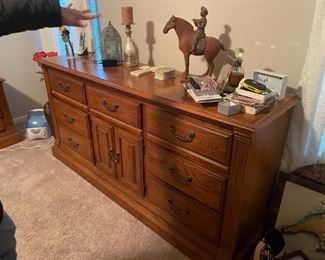 . . . a nice oak dresser -- this piece has large mirror that goes with it -- highlighting accents on top