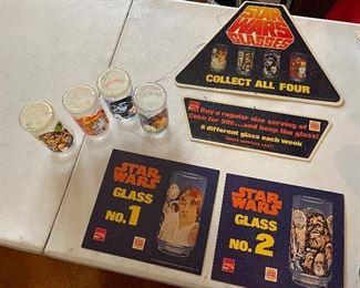 Original Burger King Advertising with 2/4 glass number pages and full set of NEW glasses. *Glasses and advertising  were kept in a fish tank, never used and have no straw lids on top to keep dust off. 