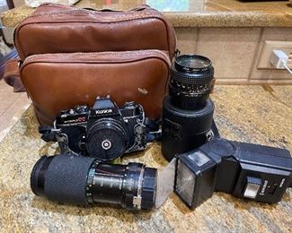 Vintage Konica Autoreflex TC Camera with Accessories and Carrying Bag