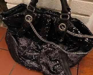 Nordstrom Black Silver Sequin Bag with attached purse