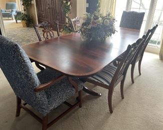 . . . beautiful mahogany formal dining table and six chairs in Duncan Fyfe style