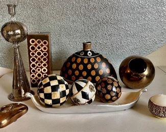 Home Decor Lot - Art Glass Candle Holder, Formalities Staccato Vase, Lunares Bowl, And More