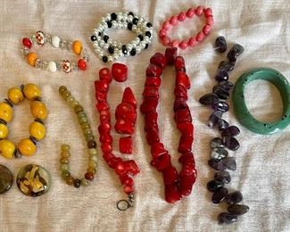 Natural Stone, Branch Coral, And Amethyst Bead Lot For Jewelry Making