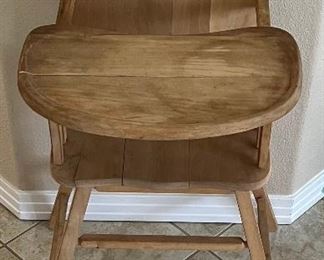 Vintage Wooden High Chair With Removable Tray