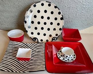 Red And Black Polka Dot Serving Dishware - Home Trends, Essence, Waechtersbach, Table Tops, And More