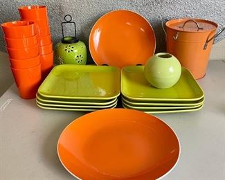 Green And Orange Dishware Lot - Sur La Table, Isaac Mizrahi, Outdoor Plastic Cups, And More
