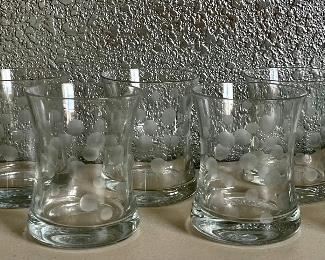 Set Of (9) Vintage 60s Etched Polka Dot Rock Glasses