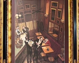 Large Juarez Machado Bistro Print In Decorative Custom Gold Tone Frame 