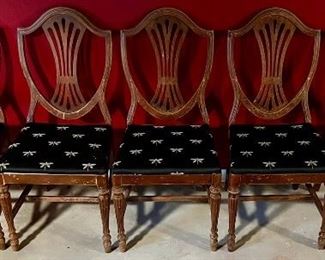 (5) Antique Mahogany Dining Chairs With Dragonfly Upholstered Seats (as Is)