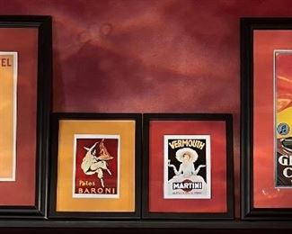 (4) Vintage French Poster Prints - Vermouth, Pates Baroni, Parapluouie Revel, Grafofoni Columbia