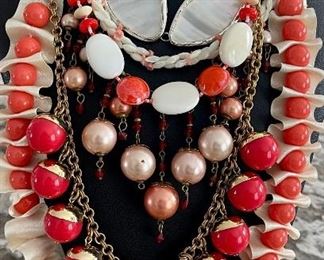 Lovely Peach Pinky Peach Spring Necklace Lot - J Crew - Mother Of Pearl - Coral - Satin Ribbon & More