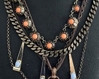 Anthropologie Boho Necklace  - Greek Revival FP Metal And Blue Stone Necklace - Metal Necklace W Cameo & Beads