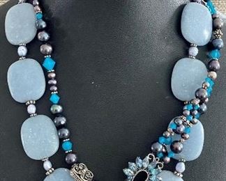 2 Artisan Hand Made Stone Bead & Faux Pearl - Necklace And Bracelet Sets - Necklaces W Sterling Silver Clasps