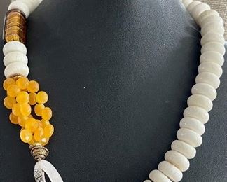 Boho Chic Hand Made Artisan Stone Bead And Art Glass Bead Necklace 