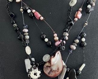 Gorgeous Boho Chic Artisan Hand Made Mother Of Pearl - Shell - Fresh Water Pearl And Bead Necklace Lot 