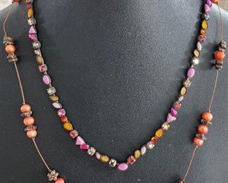 Sorelli Crystal Multi Color Necklace Pinks & Purples With An Aristan Peach Bead & Metal Flower Necklace 