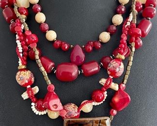 4 Handmade Artisan Branch Coral - Art Glass Bead - Fresh Water Pearl And Ceramic Necklace Lot 