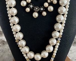 Vintage Faux Pearl Necklace Lot - Sweet Romance - Ribbon - Rhinestone - 1928 And More 